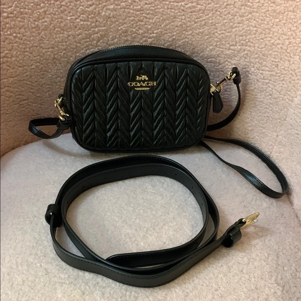 Coach Black Quilted Chevron Leather Crossbody with Gold Hardware - Picture 7 of 7